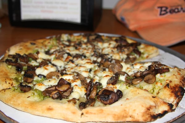 The Wild Mushroom pizza. Opinion? Not a big fan of the pesto-ish sauce and too garlic-y