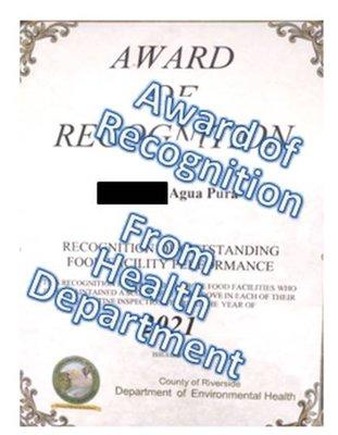 We got an award from Health Department!!!