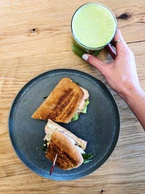 Chicken pesto panini and goodness greens juice