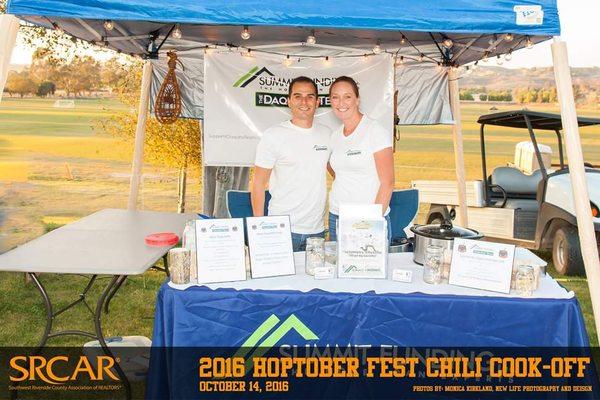 Joe and Jennifer Daquino at their booth during the SRCAR Hoptober Fest Chili Cookoff for Charity.