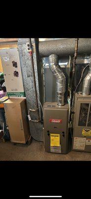 New Coleman 80% furnace installed next to old system.