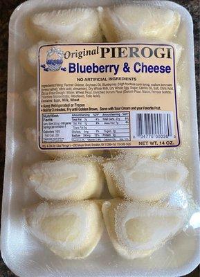 Sweet blueberry and cheese pierogies. ($7.50, April, 2023).