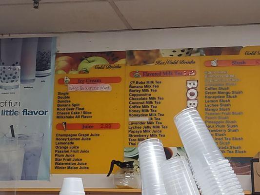 Ice cream and juice menu