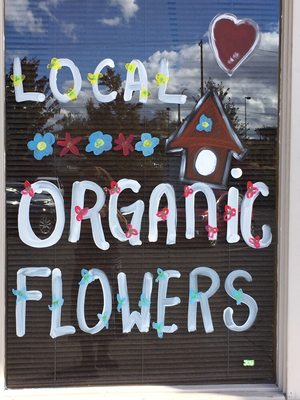 We supply organic local flowers during spring and summer as available.