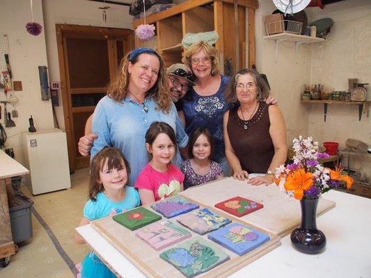 Evelyn and her family at her birthday tile workshop!