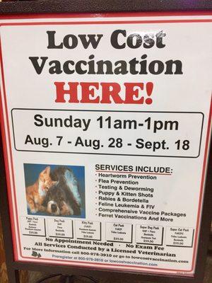 Pet vaccinations available!