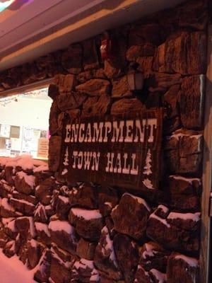 Snowy day is evidence on the Town Hall sign.