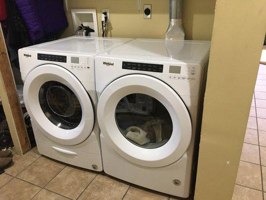 Our new Whirlpool washer and dryer from Denny's Appliance in Menomonie