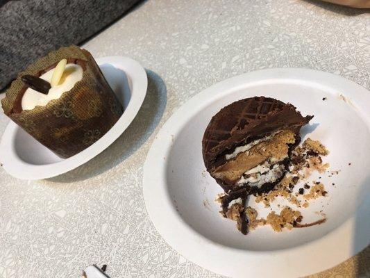 Mini cheesecake and an Oreo Reese's covered in chocolate!