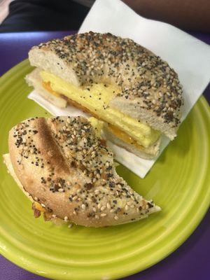 Bagel with turkey sausage and provolone