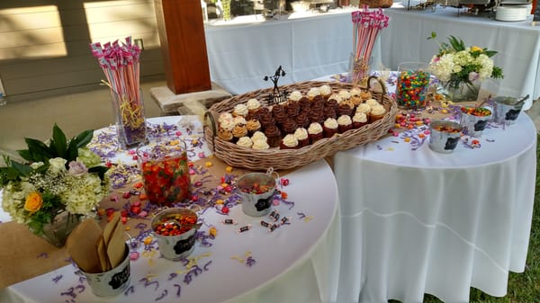 Cupcake and candy bar station.  Assorted flavors