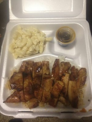 chicken teriyaki with macaroni salad