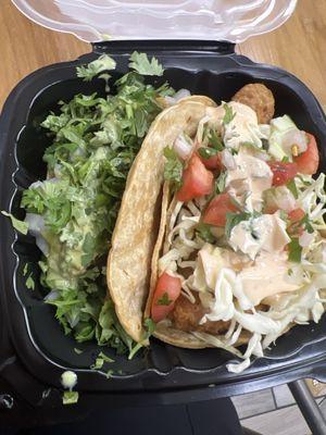 Shrimp and carnitas tacos