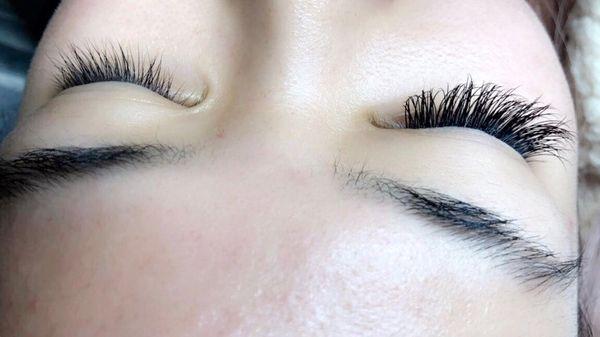 Left ( my natural lashes) and right (customized classic lashes)