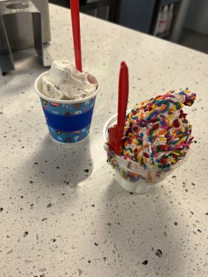 Reese's blizzard, vanilla soft serve with sprinkles