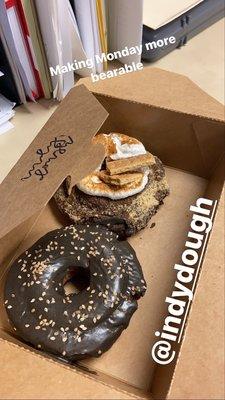 The right doughnut is a s'more old fashion and is one of my all time favorite doughnuts I've had.