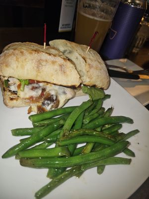 Daves's Chicken Sandwich Grilled chicken breast, toasted ciabatta, provolone, basil mayo, carmelized onion,