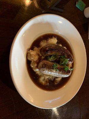 Bangers and mash with a beef and red wine sauce. 8-8-19