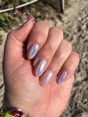 Gel nails and holographic powder