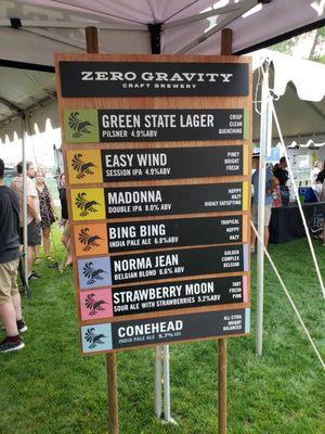 Zero Gravity Available Beers (July 2019)