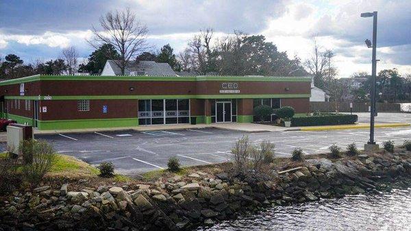 Waterfront office building with over 40 offices for rent starting at $40.00.