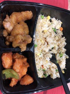 Fried rice, sweet n sour chix, orange chix - $13 - priced for airport, surprisingly good