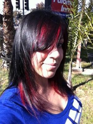 Double color process with 1n as her top color and magenta red for bottom.