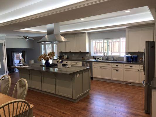 Amazing new open kitchen with coffered ceilings