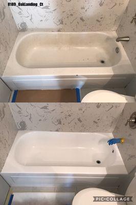 Bathtub refinish with chip repair.