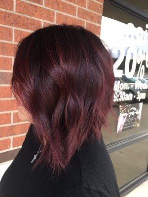 Merlot color with texture lob haircut