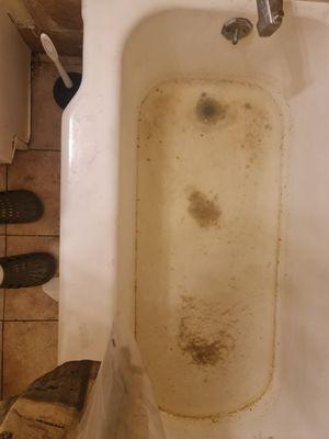 Bathtub after spraying a couple pairs of my clothes off like four or five