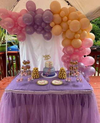 Organic Balloon Garland along with our table rental and linen rental