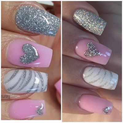 Cute valentines nails done by Tina. Left for inspiration and right is Tina's work. Love it!!