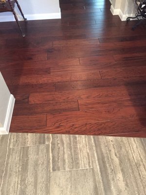 Tile and hardwood installation with tricky transition