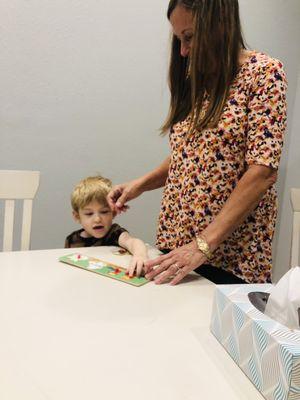 Her patience with my son who has autism.