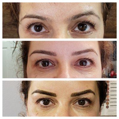 Microblading before, healed, touch up