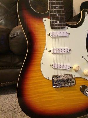 Swapped stock Fender pickups with Seymour Duncan Everything Axe set.