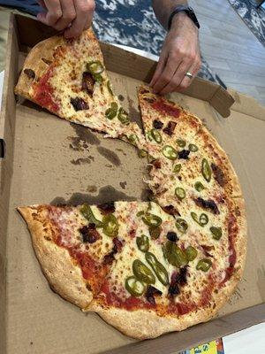 Two Toppings Large Slice: bacon and jalapeños