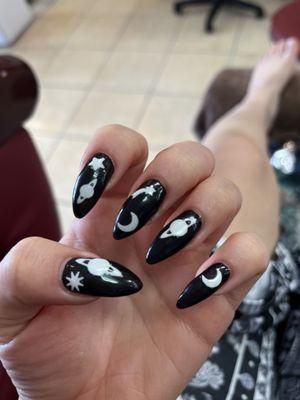 Black polish with Glow in dark stickers