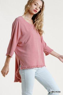 Linen Blend Dusty Rose Top. S,M,L,XL,1XL,2XL.