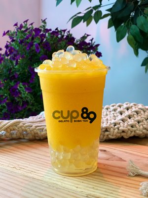 Mango Slush with Lychee Popping boba