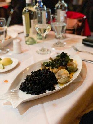 Squid Ink Risotto with clams