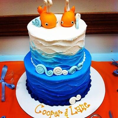 Baby Shower Cake for a Twin Boy shower. Orange and blue were the theme colors.