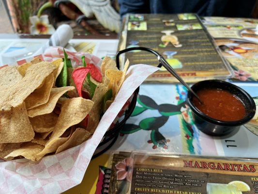 Chips and warm salsa