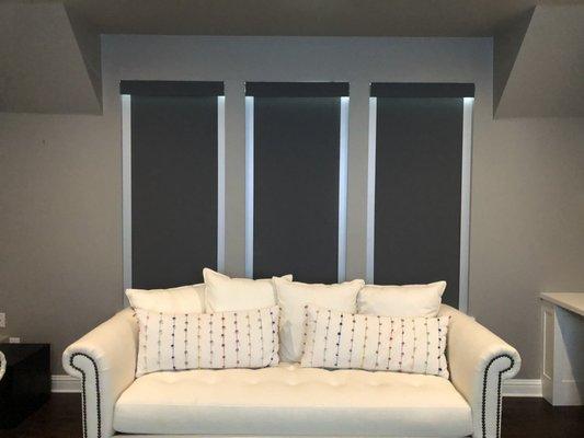 Media Room - Motorized Blackout Roller Shades