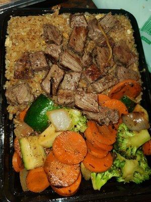 NY Steak Plate with Fried Rice and Veggies