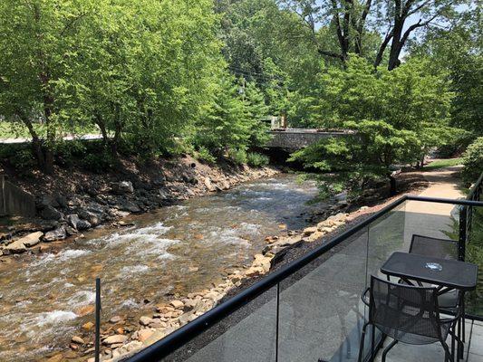 River next to outdoor seating