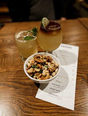 Spiced bar nuts and happy hour drinks