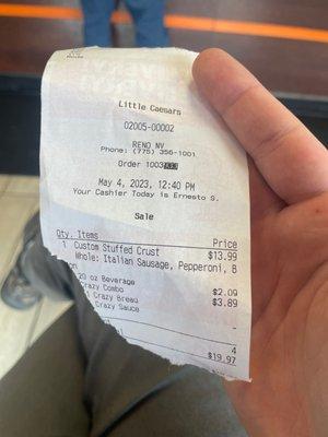 How he gave me the receipt