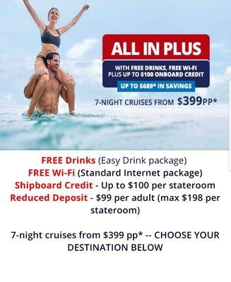 Cruise deals with free added amenities.